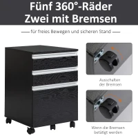 HOMCOM Rollcontainer Aktenschrank Büroschrank mit Schublade Lagerschrank Aufbewahrung Container Spanplatte Schwarz 39x 39 x59,2 cm(m-5)