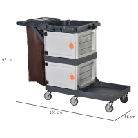 HOMCOM Putzwagen Reinigungswagen Wischwagen Systemwagen mit 4 Gummirollen Grau + Braun, 131 x 56 x 93 cm(m-3)