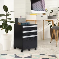 HOMCOM Rollcontainer Aktenschrank Büroschrank mit Schublade Lagerschrank Aufbewahrung Container Spanplatte Schwarz 39x 39 x59,2 cm(m-2)
