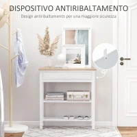 HOMCOM Tavolo Consolle Bianco e Color Legno con Cassetto e 2 Ripiani, Tavolino Salvaspazio in MDF, 75.6 x 27.5 x 80.5cm(m-5)