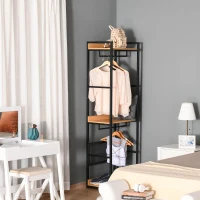 HOMCOM Garderobeständer Mantelgestell Kleiderständer Kleidung Hüte Taschen Schuhe Multifunktion Schwarz+Natur  60 x 40 x 190 cm(m-10)