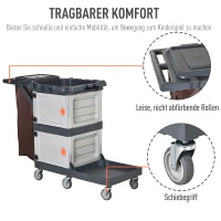 HOMCOM Putzwagen Reinigungswagen Wischwagen Systemwagen mit 4 Gummirollen Grau + Braun, 131 x 56 x 93 cm(m-5)