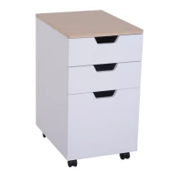 HOMCOM Rollcontainer, Bürocontainer mit 3 Schubladen, Büroschrank, Aufbewahrung, Container,4 Universalräder, Spanplatte, Weiß+Natur, 34 x 40 x 60,5 cm(m-1)