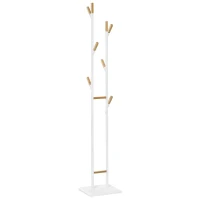 HOMCOM Garderobenständer Standgarderobe mit 8 Haken Kleiderständer weiße Metallrahmen und Bambus-zweige Wohnzimmer Eingangsbereich Schlafzimmer Mantel Handtaschen 34 x 30 x 183 cm(m-1)