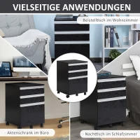 HOMCOM Rollcontainer Aktenschrank Büroschrank mit Schublade Lagerschrank Aufbewahrung Container Spanplatte Schwarz 39x 39 x59,2 cm(m-7)