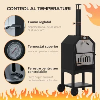 Outsunny Cuptor Pizza & Gratar Carbuni 64×54×160 cm – Inox pentru Exterior(m-6)
