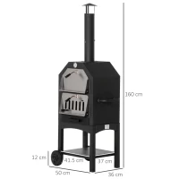 Outsunny Cuptor Pizza & Gratar Carbuni 64×54×160 cm – Inox pentru Exterior(m-3)