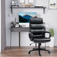 Vinsetto Bürostuhl Drehstuhl mit Rückenlehne Chefsessel Bürosessel Höhenverstellbar Computerstuhl Arbeitsstuhl Schreibtischstuhl mit Wippfunktion PU-kunststoff Schwarz 66 x 66 x 107-114 cm(m-10)