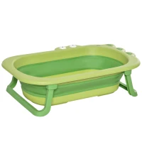 HOMCOM opvouwbaar babybadje babybadje met antislip voetkussentje steunstangen opvouwbaar babybadje met krokodilvorm voor kinderen van 0-3 jaar PP plastic TPE groen 80 x 53,9 x 20,8 cm(m-1)