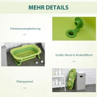 HOMCOM opvouwbaar babybadje babybadje met antislip voetkussentje steunstangen opvouwbaar babybadje met krokodilvorm voor kinderen van 0-3 jaar PP plastic TPE groen 80 x 53,9 x 20,8 cm(m-5)