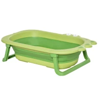 HOMCOM opvouwbaar babybadje babybadje met antislip voetkussentje steunstangen opvouwbaar babybadje met krokodilvorm voor kinderen van 0-3 jaar PP plastic TPE groen 80 x 53,9 x 20,8 cm(m-11)