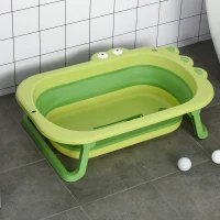 HOMCOM opvouwbaar babybadje babybadje met antislip voetkussentje steunstangen opvouwbaar babybadje met krokodilvorm voor kinderen van 0-3 jaar PP plastic TPE groen 80 x 53,9 x 20,8 cm(m-2)