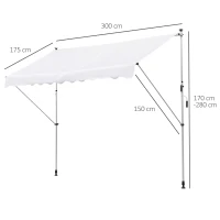 Outsunny Copertina de Perete cu Stalpi de Sprijin, Alba, 300x150 cm(m-3)