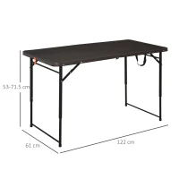 Outsunny Masa Camping Pliabila Portabila cu Inaltimea Reglabila Efect Lemn 122x61x53 / 71,5cm(m-3)