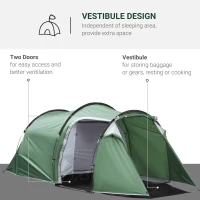 Outsunny Camping Dome Tent 2 Room for 3-4 Person with Weatherproof Screen Room Vestibule Backpacking Tent Lightweight 2 Gate Poles for Fishing & Hiking Dark Green(m-4)