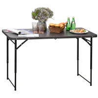 Outsunny Masa Camping Pliabila Portabila cu Inaltimea Reglabila Efect Lemn 122x61x53 / 71,5cm(m-1)