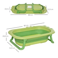 HOMCOM opvouwbaar babybadje babybadje met antislip voetkussentje steunstangen opvouwbaar babybadje met krokodilvorm voor kinderen van 0-3 jaar PP plastic TPE groen 80 x 53,9 x 20,8 cm(m-3)