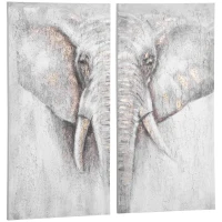HOMCOM muurschilderingen, set van 2 stuks, wanddecoratie op canvas 'olifant' 120 x 120 x 2,8 cm(m-1)