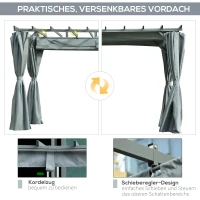Outsunny Pergola-Pavillon mit einstellbarem Stoffdach witterungsbeständig wasserabweisend Sonnenschutz Polyester Stahl Grau 3,6 x 3 x 2,27 m(m-6)