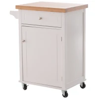 HOMCOM Kitchen Cart Storage Trolley Wooden Cabinet with Drawer Cupboard Towel Rail White(m-1)