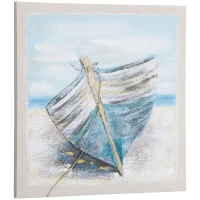HOMCOM Wall Art 'Boat at the Beach' Nostalgic 80L x 80W x 2.8H cm(m-1)