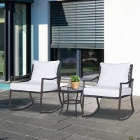 Outsunny Set 2 Fotolii tip Leagan de Gradina cu Perne si Masa in Rattan Maro(m-2)