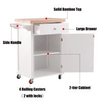 HOMCOM Kitchen Cart Storage Trolley Wooden Cabinet with Drawer Cupboard Towel Rail White(m-4)