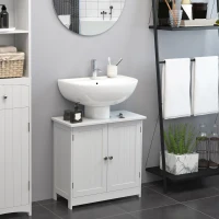 Homcom Masca Chiuveta Baie – MDF Alb, 2 Usi, 60×30×60 cm(m-11)