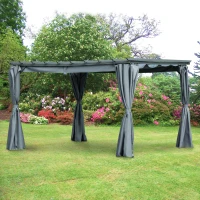 Outsunny Pergola-Pavillon mit einstellbarem Stoffdach witterungsbeständig wasserabweisend Sonnenschutz Polyester Stahl Grau 3,6 x 3 x 2,27 m(m-2)