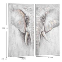HOMCOM muurschilderingen, set van 2 stuks, wanddecoratie op canvas 'olifant' 120 x 120 x 2,8 cm(m-3)