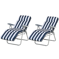 Outsunny Tuinstoel 2x Inklapbaar 60x75x104cm, Verstelbare Rugleuning, 5 Standen, Blauw Wit