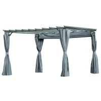 Outsunny Pergola-Pavillon mit einstellbarem Stoffdach witterungsbeständig wasserabweisend Sonnenschutz Polyester Stahl Grau 3,6 x 3 x 2,27 m(m-1)