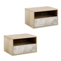 HOMCOM Set de 2 Noptiere Suspendate cu Sertar si Etajera 45x35x27.5cm - Gri/Culoare Lemn(m-1)