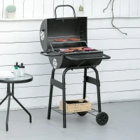 Outsunny BBQ Grill Wózek z pokrywką i półkami Metalowy czarny palacz Camping(m-2)