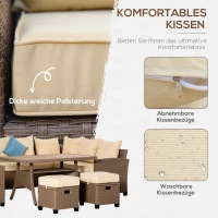 Outsunny Sitzgruppe für 10 Personen aus PE-Rattan 6-teilig inkl. Kissen,Braun+Khaki+Blau(m-5)