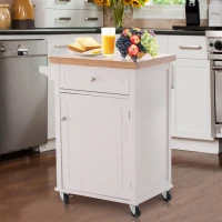 HOMCOM Kitchen Cart Storage Trolley Wooden Cabinet with Drawer Cupboard Towel Rail White(m-10)