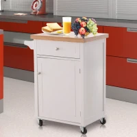 HOMCOM Kitchen Cart Storage Trolley Wooden Cabinet with Drawer Cupboard Towel Rail White(m-2)