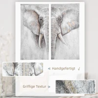 HOMCOM muurschilderingen, set van 2 stuks, wanddecoratie op canvas 'olifant' 120 x 120 x 2,8 cm(m-4)