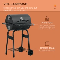 Outsunny BBQ Grill Wózek z pokrywką i półkami Metalowy czarny palacz Camping(m-6)