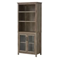 HOMCOM Free standing Kitchen Cupboard with 3 Open Shelves, Glass Door Cabinet, Storage Unit Home Organisation, Brown(m-2)