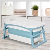 HOMCOM Foldable Bathtub Kids Bath Tub with Lid Large Freestanding Bathtubs Home Sauna for Toddler Children Teenage 1 - 12 Years(m-8)