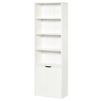 HOMCOM 6-Tier Tall Bookcase, Bookshelf with 4 Open Shelves and Double Door Storage Cabinet, Freestanding Display Rack for Living Room, Bedroom, Home Office, Study, 59 x 29 x 180cm, White(m-12)