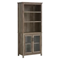 HOMCOM Free standing Kitchen Cupboard with 3 Open Shelves, Glass Door Cabinet, Storage Unit Home Organisation, Brown(m-15)