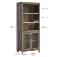 HOMCOM Free standing Kitchen Cupboard with 3 Open Shelves, Glass Door Cabinet, Storage Unit Home Organisation, Brown(m-3)