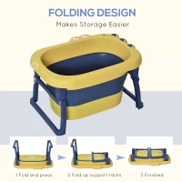 HOMCOM Baby Bathtub for 0-6 Years Collapsible Non-Slip Portable with Stool Seat for Newborns Infants Toddlers Kids - Yellow(m-6)