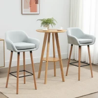 HOMCOM Tabourets de Bar Design scandinave - Lot de 2 tabourets de Bar Grand Confort avec Repose-Pieds et accoudoirs - Bois d'hévéa Lin gris(m-10)