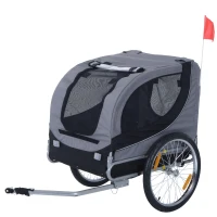 HOMCOM Remorque velo pour chien animaux avec drapeau et 8 reflecteurs gris et noir(m-11)