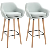 HOMCOM Tabourets de Bar Design scandinave - Lot de 2 tabourets de Bar Grand Confort avec Repose-Pieds et accoudoirs - Bois d'hévéa Lin gris(m-1)