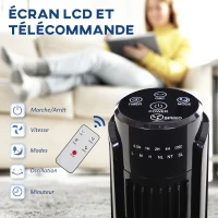 HOMCOM Ventilateur colonne tour oscillant 50 W ultra silencieux télécommande incluse minuterie 3 modes 3 vitesses Ø 27 x 92 cm noir(m-6)