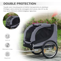 HOMCOM Remorque velo pour chien animaux avec drapeau et 8 reflecteurs gris et noir(m-5)